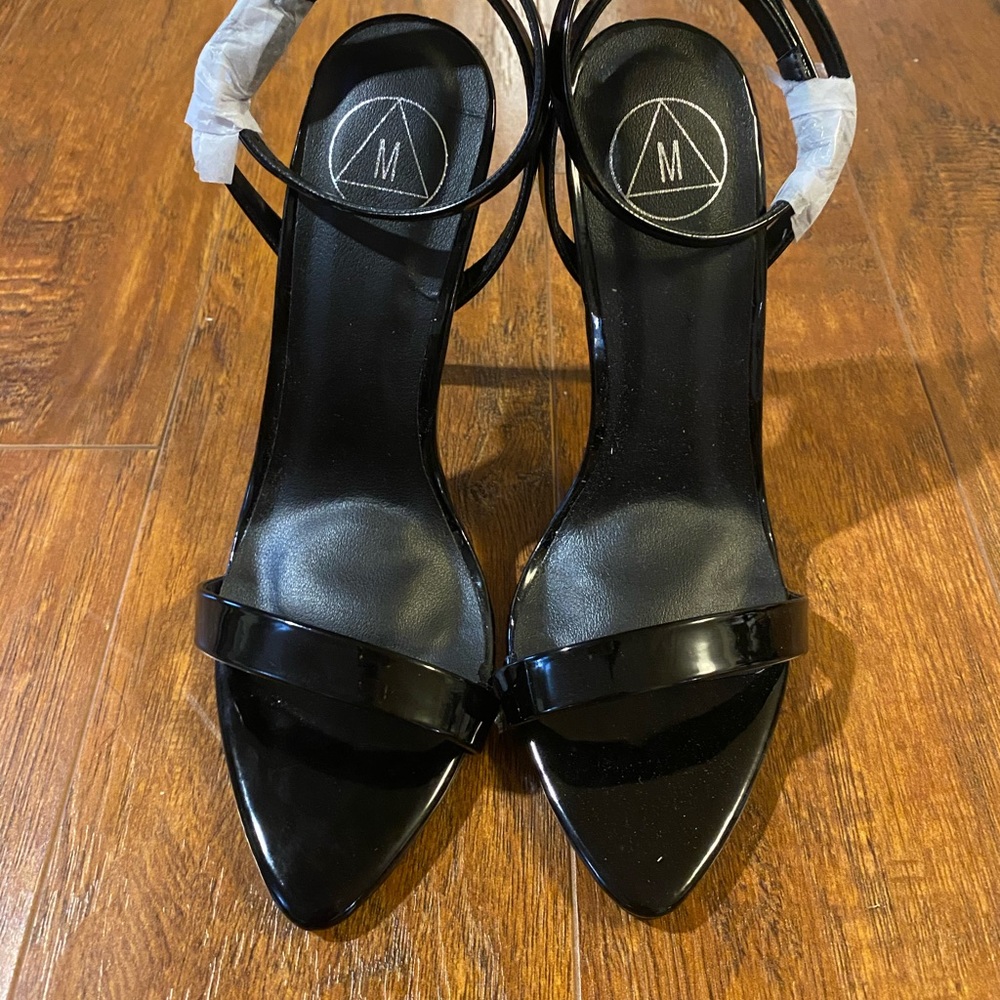 Pointed toe barely there patent leather heels